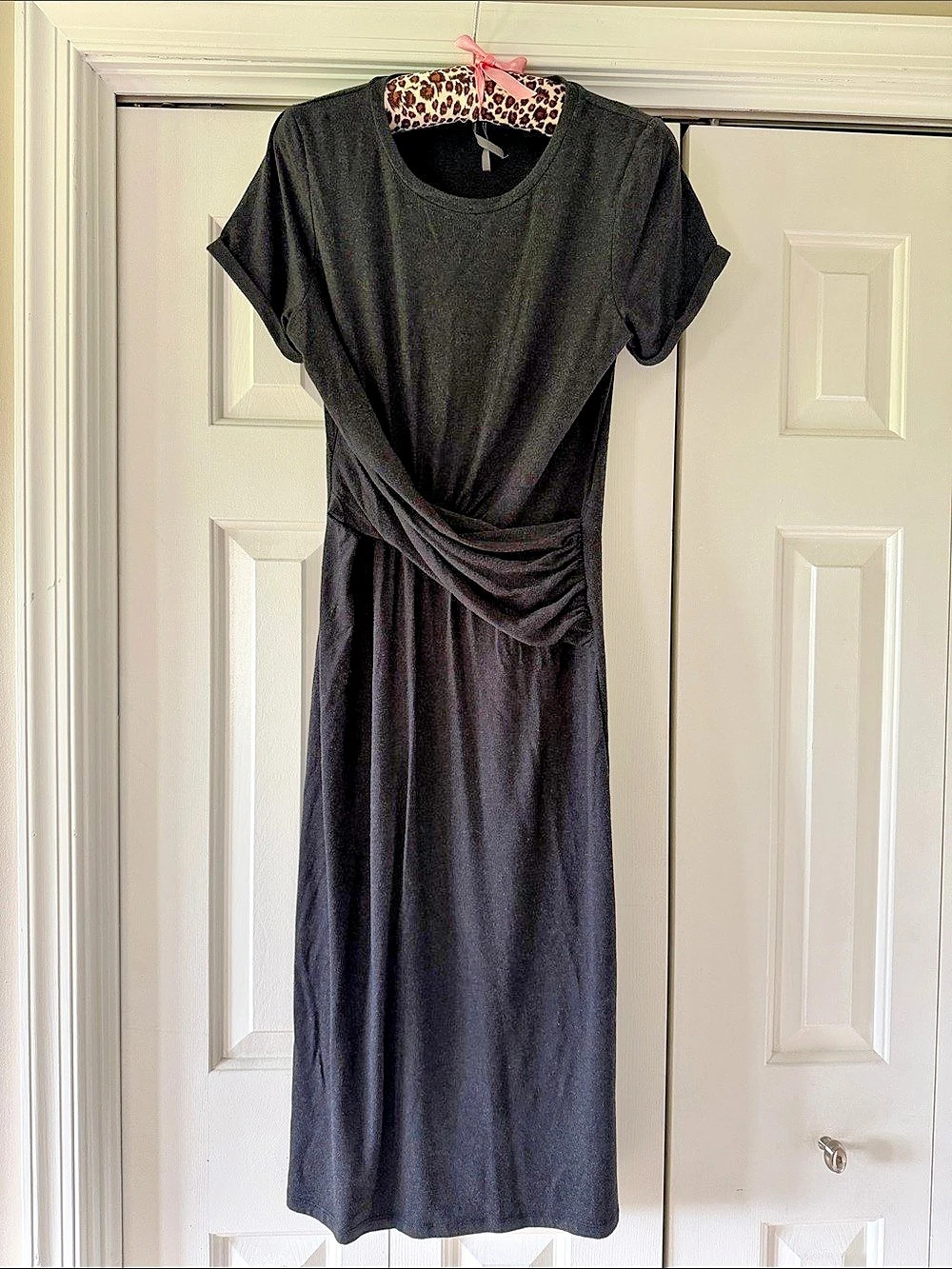 Anthropologie Dark Grey Heather Draped Midi Dress Size Small